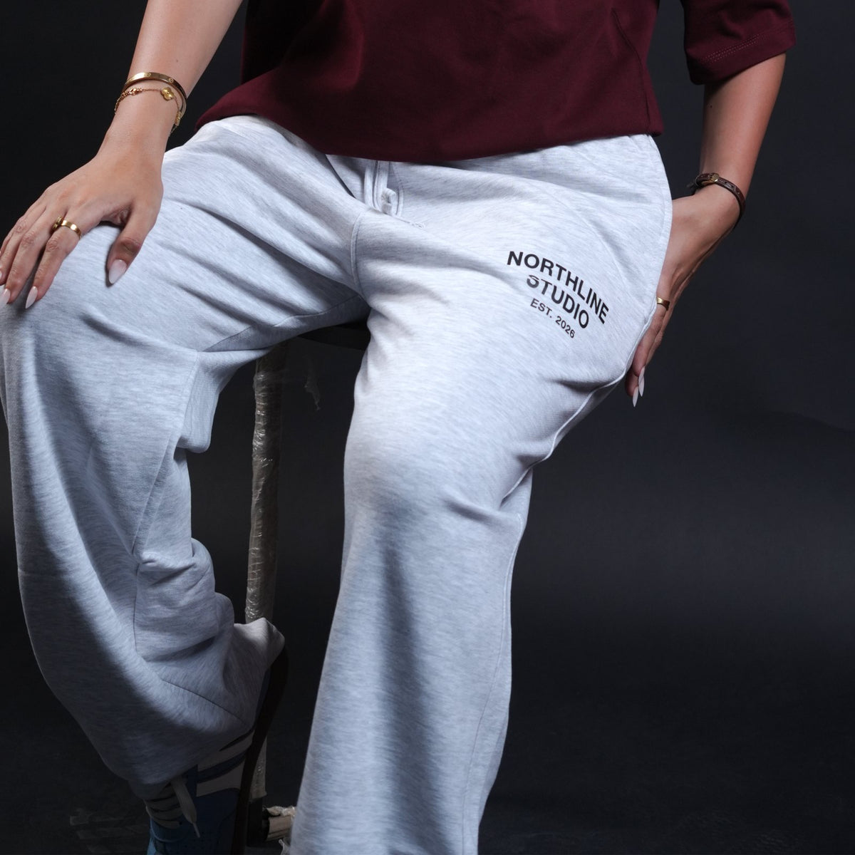 Northline Grey Wide Leg Sweatpants, view 2