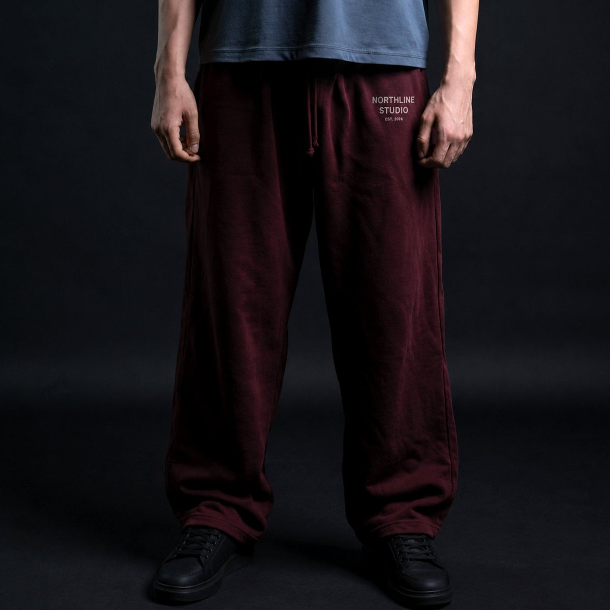 Northline Burgundy Wide Leg Sweatpants, view 1
