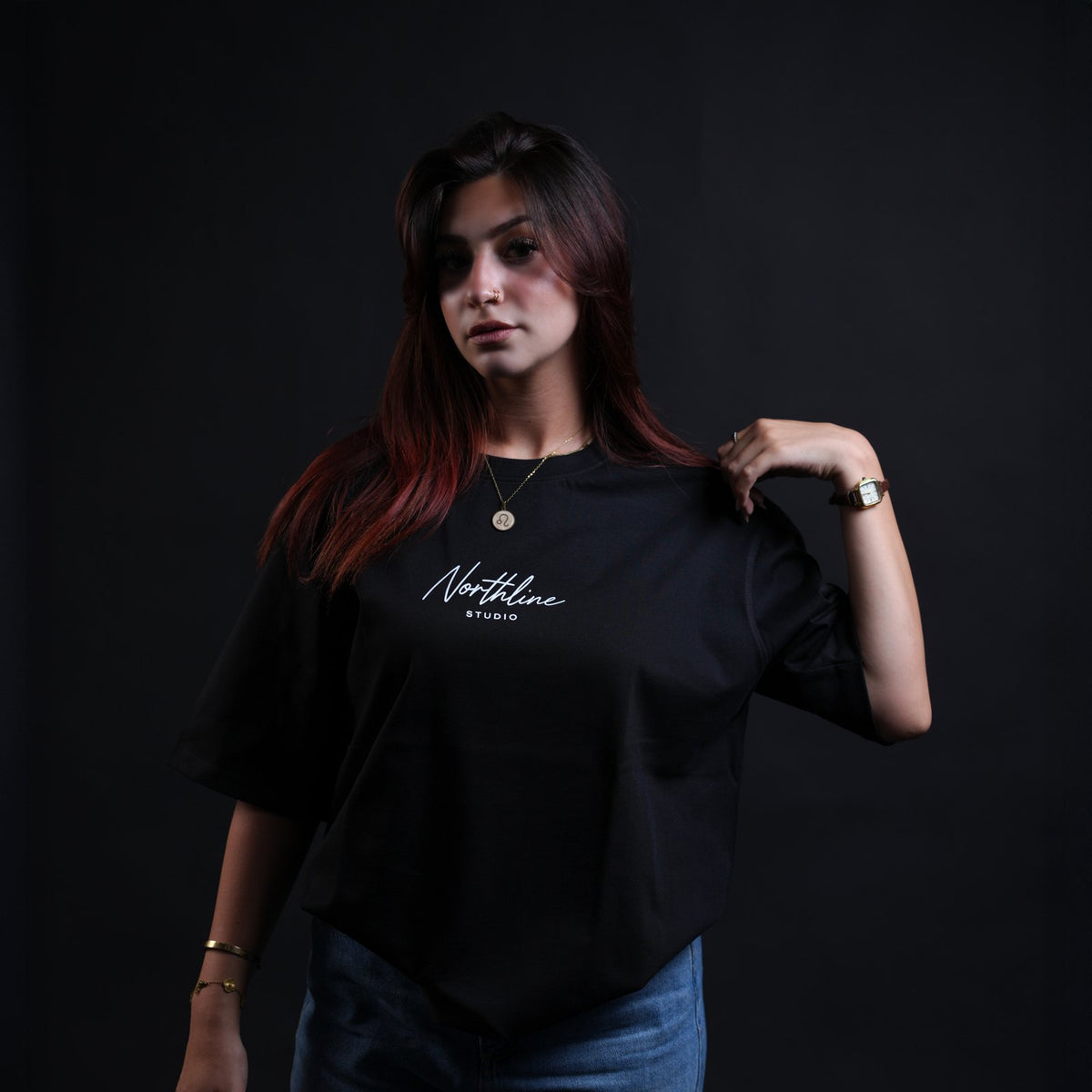 Northline Script Studio Tee Black Boxy Fit, view 1