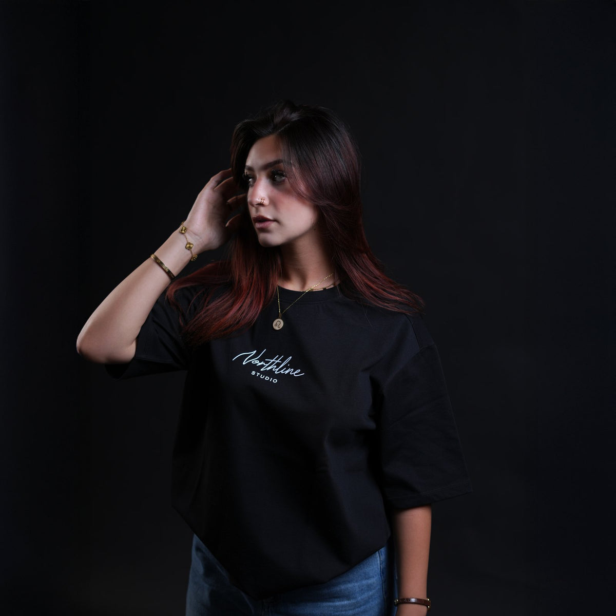 Northline Script Studio Tee Black Boxy Fit, view 5