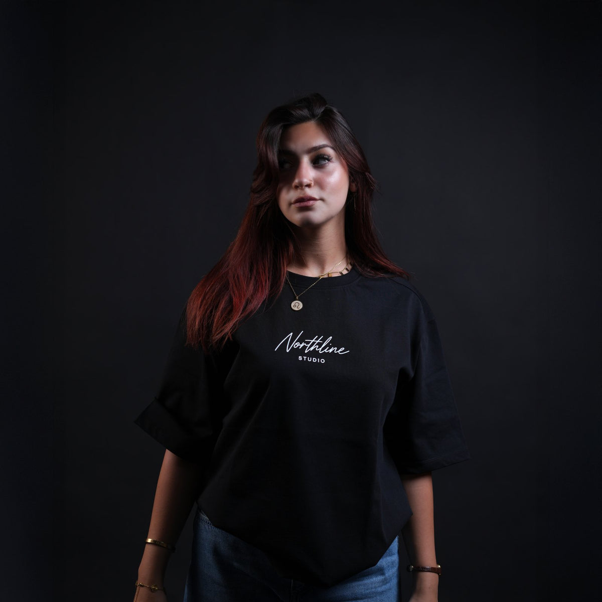 Northline Script Studio Tee Black Boxy Fit, view 7